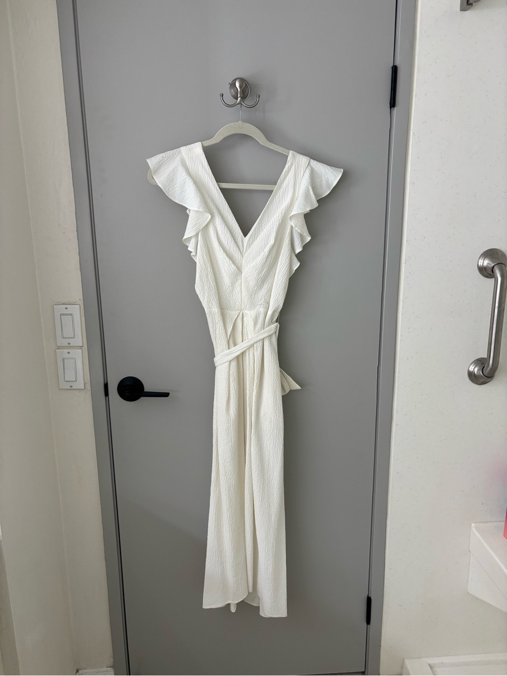 Astr White Ruffle V-Neck Maxi Dress